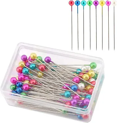 200 Pearl Head Pins Dressmaking Craft Sewing Hemming Tailors Pins Coloured 38mm. • £2.69