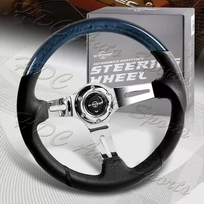 W-Power 13.5  Black Bubble Leather Chrome 3-Spoke 4  Deep Dish Steering Wheel • $95.99