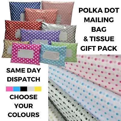 Polka Dot Tissue Paper & Mailing Bag Mix Pack - Polythene Post Gift Wrapping Kit • £114.53