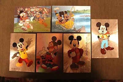 Vintage Walt Disney Mickey Mouse Metallic 6 Postcard Foil Art Card Scarce Unpost • $30