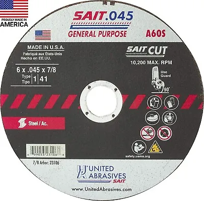 United Abrasives-SAIT 23106 A60S General Purpose Cut-Off Wheels (Type 1/Type 41 • $94.12