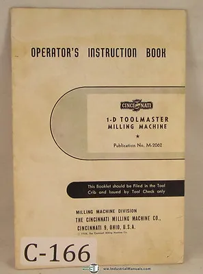 Cincinnati 1-D Toolmaster Milling Machine Manual • $26