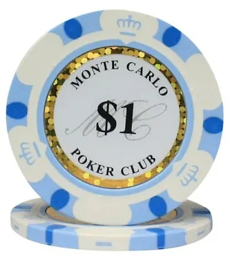MRC POKER 50pcs 14g Monte Carlo Poker Club Poker Chips $1 • $15.99