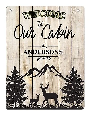 Welcome To Our Cabin Metal Sign Customised Custom Made Personalised Family Name • £6.99