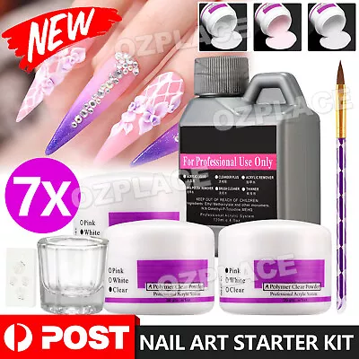 Acrylic Nail Art Starter Kit Clear White Pink Acrylic Powder 120ML Liquid Set AU • $12.95
