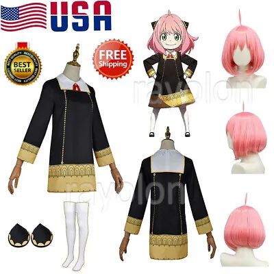 Anime SPY FAMILY Anya Forger Cosplay Costume Girls Long Sleeve Dress Wig Outfits • $28.99