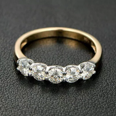 2Ct Lab Created Diamond 14K Yellow Gold Plated Five Stone Wedding Band Ring • $139.99