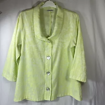 Habitat Medium 3/4 Sleeve Short Swing Jacket Bright Green Buttons Brocade Print • $14.87