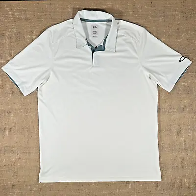 Oakley Mens M Polo Golf White Teal Regular Fit Performance Golf Shirt 433690 10R • $18