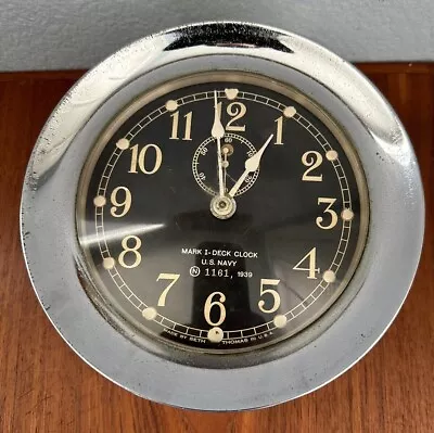 Seth Thomas U.s. Navy Ship's Mark I Deck Clock - Heavy Chrome Case - Wwii 1939 • $83
