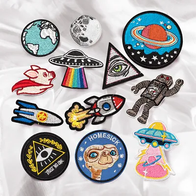 Outer Space UFO Alien Embroidered Sew On Iron On Patch Fabric Shirt Badge Craft • $1.42