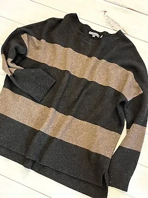 Vince Women’s Sweater Wool Yak Medium Charcoal Brown Stripe Color Block Zen • $24.99