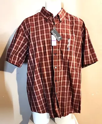 297 Van Heusen Men's 18/18.5 2XL Brown Plaid Short Sleeve Dress Shirt Pocket NWT • $12.79