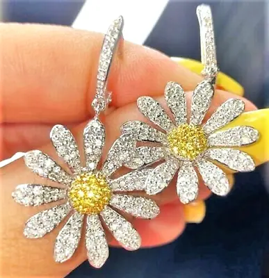Sparkling DAISY Yellow FLOWER Yellow Rhinestone Betsey Johnson Dangle Earrings • $9.89