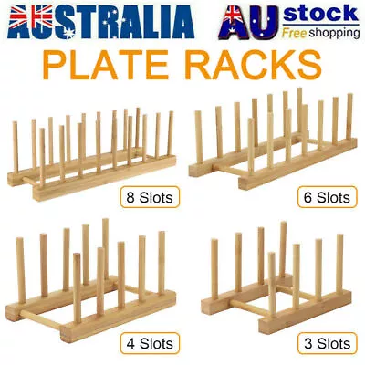 1x Bamboo Plate Rack Stand Wood Dish Holder Kitchen Dishes Drying • $10.56