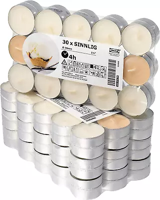 4 X Ikea SINNLIG Sweet Vanilla Scented Tealight Candles - Set Of 30 • £26.72