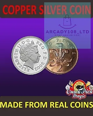 UK COPPER SILVER COIN 10p - 2p MAGIC TRICK / MADE FROM REAL COINS! • £15.88