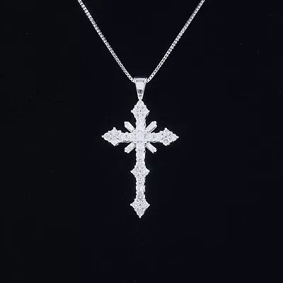 $159.99 • Buy 14K White Gold Cross Necklace With 31 Natural Diamonds 18  Chain  (0.46 CTW)