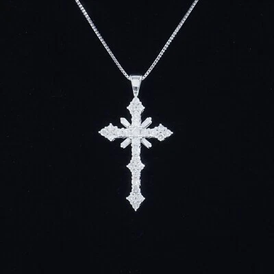 $159.99 • Buy 14K White Gold Cross Necklace With 31 Natural Diamonds 18  Chain  (0.46 CTW)