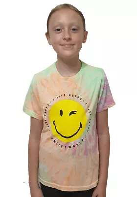 Kids Children Unisex Rainbow Tie Dye T-Shirt Emoji Funny Face • £3.99