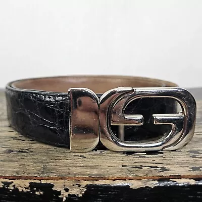 VTG Gucci Belt Buckle W/ Bally Black Genuine Crocodile Belt Men's Size 34  EUC • $509.50