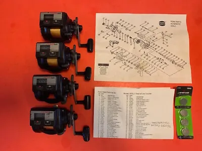 Great Set Of 4 Penn 855lc Line Counter Level Wind Reels + Schematic & Parts List • $399.95