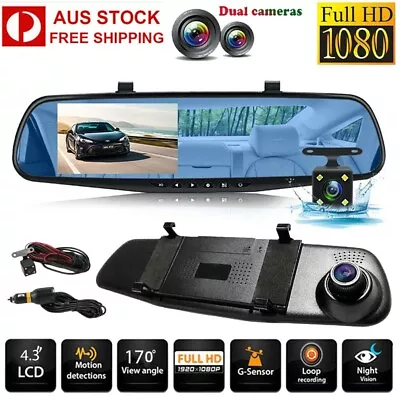 1080P Dash Camera Rear View Cars Cam Reversing Mirror Front + Rear DVR Recorder • $32.59