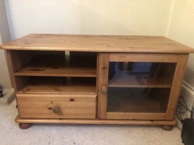 £30 • Buy Wooden Pine TV Cabinet Video DVD Glass Cupboard Drawer Heanor