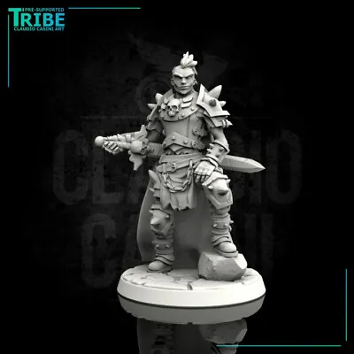 Male Barbarian Knight Fighter Miniature 28mm 32mm Dungeon Dragons D&D RPG • £11.57