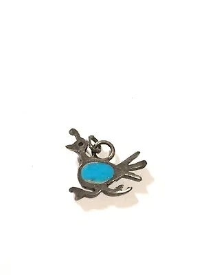 Vintage Native American Sterling Silver Turquoise Inlay Quail Bird Charm • $33