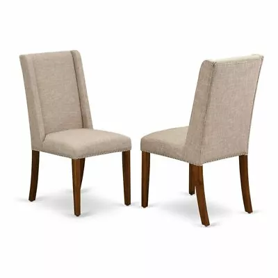 East West Furniture Florence 41  Fabric Dining Chairs In Beige/Walnut (Set Of 2) • $187.94