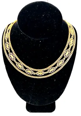 Vintage MONET Gold Tone Three Layers Chains Etruscan Openwork Choker Necklace • $9.99