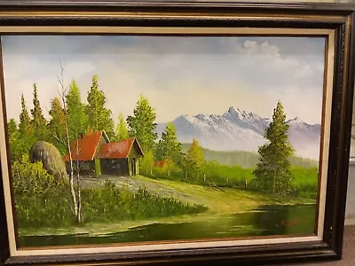 WILLIAM (BILL) ALEXANDER ORIGINAL OIL ON CANVAS Farm And Mountains • $1200