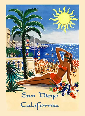 $18.95 • Buy Girl Beach San Diego California Travel Tourism Vintage Poster Repro FREE S/H