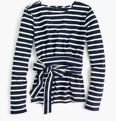 J.Crew Shirt XXS H1826 NAVY IVORY Cotton Striped Belted Crossback NWT • $19