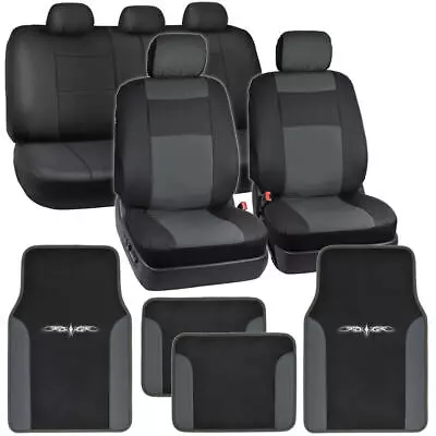 $49.90 • Buy Dark Gray On Black Vinyl Trim Floor Mats+PU Leather Seat Covers For Car⭐⭐⭐⭐⭐