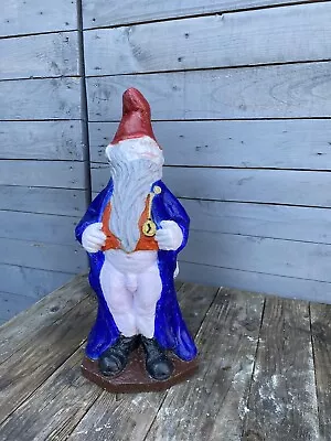 Antique 60s Stone Garden Statue Garden Gnome Cheeky Wizard Recently Painted. • £150