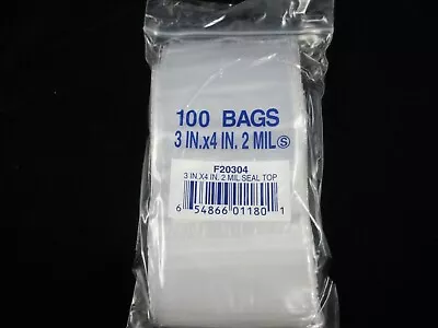 100 - 3  X 4  Zip Loc Clear Plastic Bags - 2 Mil - Brand New - Many Uses - 11 • £7.59