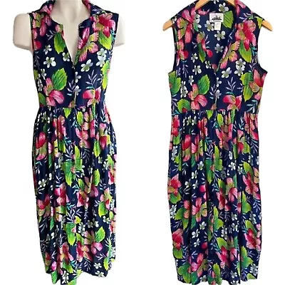 VTG Metropolitan 90s Floral Hibiscus Dress Size 1X Tropical Gauze Crinkle Sheer • $24.99