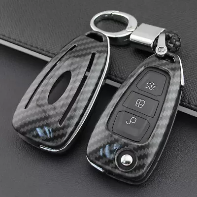 FOR Ford Focus/Escape/Kuga Car Hard Shell Flip Key Fob Chain Carbon Fiber Cover • $25.92