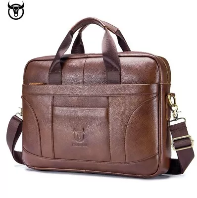 BULLCAPTAIN Men Leather Cowhide Briefcase Shoulder Bag Large Business Casual Bag • $44.99