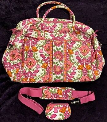 Vera Bradley Grand Traveler Bag In Floral Pink W/ Shoulder Strap And Mini Wallet • $39.99