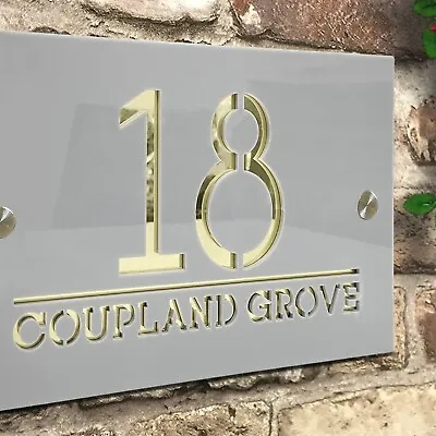 Modern Laser Cut Door Address Plaque House Number Sign Personalised House Signs • £8.79