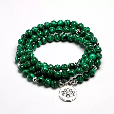 Men Malachite Stone Bracelet Women Mala Beads Bangle Yoga Lotus OM Bracelets 1Pc • $29.86