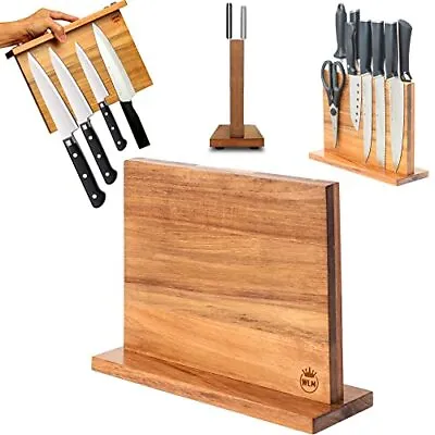 Home Kitchen Premium Acacia Wood Double Sided Magnetic Knife Block Without Kn... • $50.68