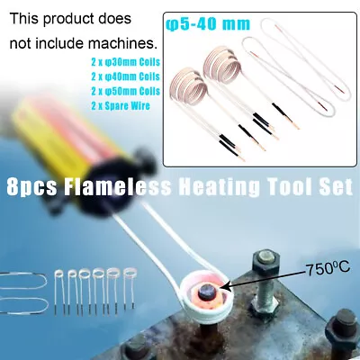 Set 6 Magnetic Induction Heater Coil & 2 Spare Wire Kit Flameless Heat Tool NEW • $34.20