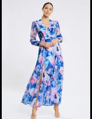 Aqua BLU Silk FLORAL Crepe Maxi Dress SIZE 14 Xl • $120