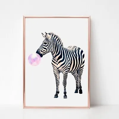 Zebra Print PICTURE Bubble Gum  WALL ART A4  Unframed 503 Animal Safari • £4.50