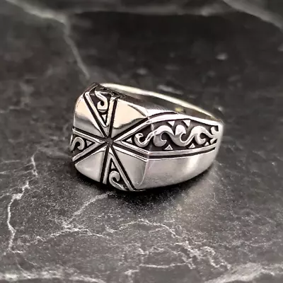 Men's Silver Viking Pattern Ring  925K Sterling Silver Scandinavian Motif Ring • $55