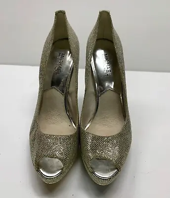 Michael Kors Women's Shoes Golden Silver Glitter Pump Platform Heels Size 8.5 M • $15.44